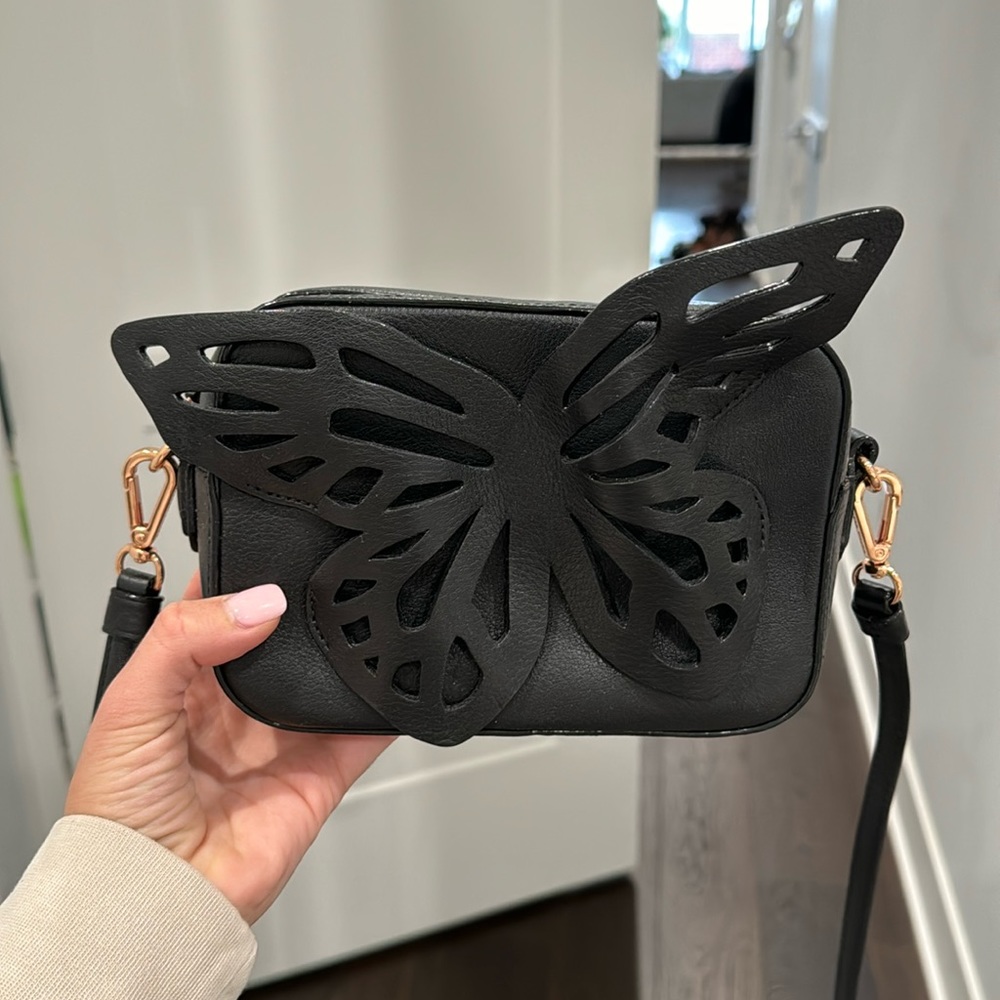 Sophia Webster butterfly Flossy camera bag black leather crossbody